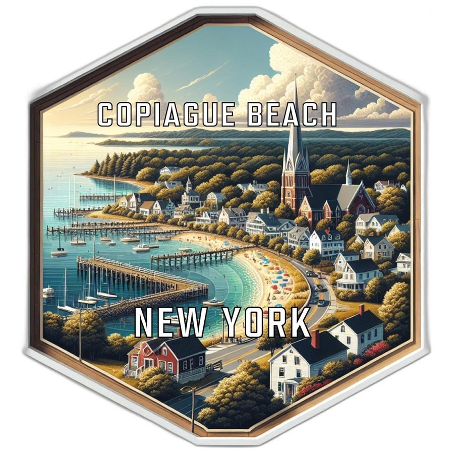 Copiague Beach York Souvenir Travel Destination Die Cut Hexagon Fridge Magnet Image 1