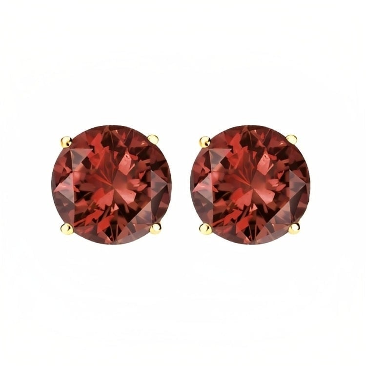 Paris Jewelry 18k Yellow Gold 2 Pair Created Garnet 4mm Round and Princess Cut Stud Earrings Plated Image 2