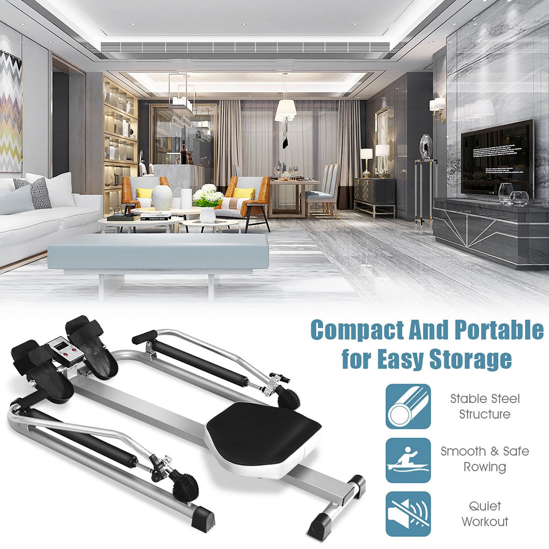 Total Motion Rower with LCD Monitor w/Adjustable Double Hydraulic Resistance Home Gym Image 4