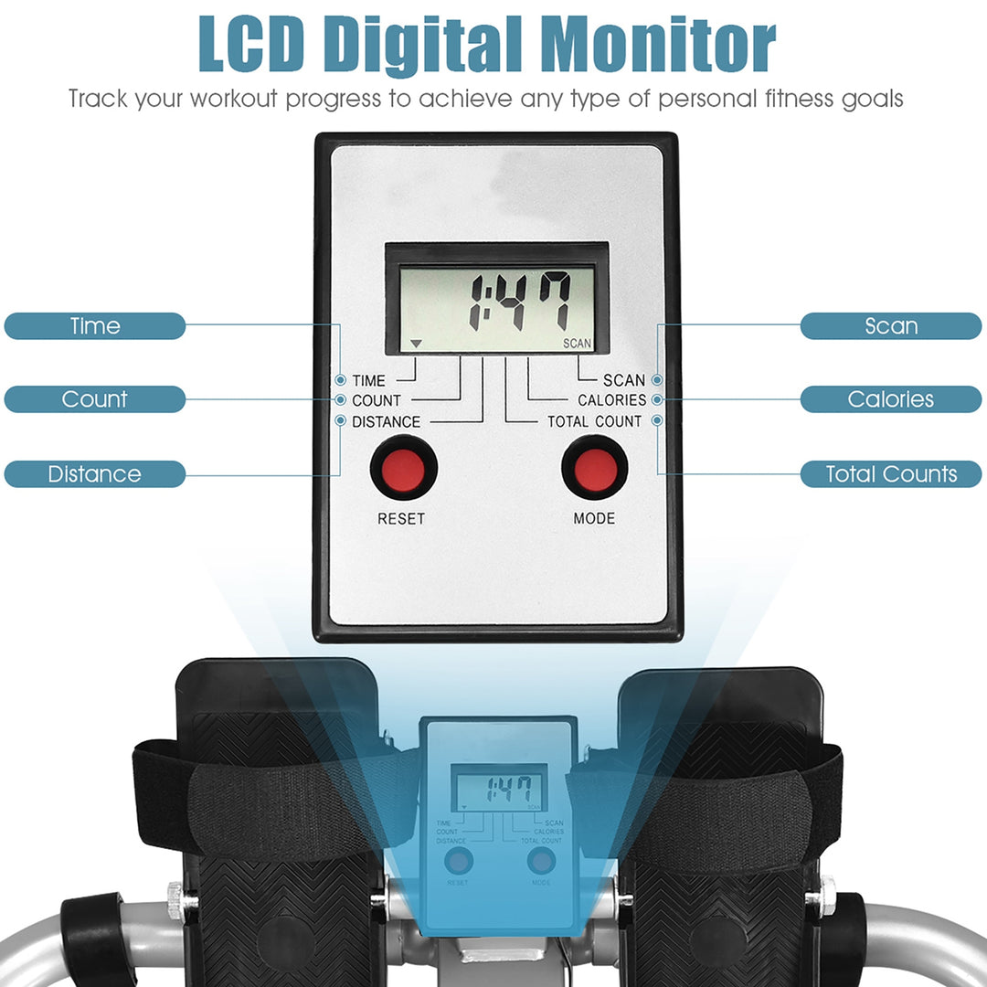 Total Motion Rower with LCD Monitor w/Adjustable Double Hydraulic Resistance Home Gym Image 8