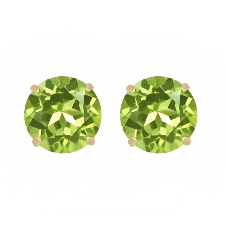 Paris Jewelry 18k Yellow Gold 2 Pair Created Peridot 4mm Round and Princess Cut Stud Earrings Plated Image 3