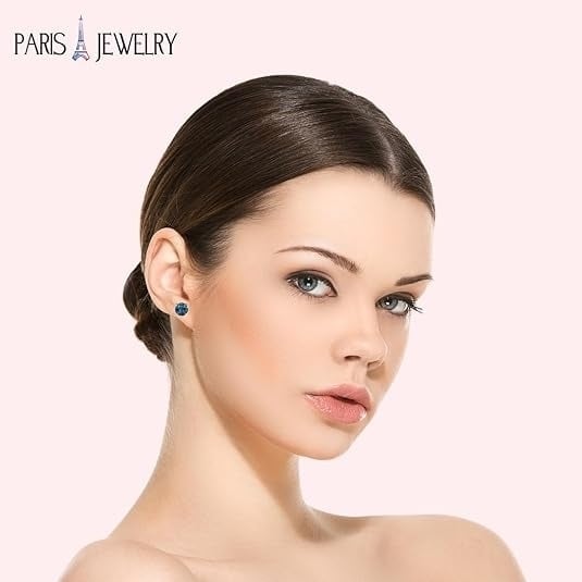 Paris Jewelry 18k Yellow Gold 2 Pair Created Alexandrite 4mm Round and Princess Cut Stud Earrings Plated Image 4