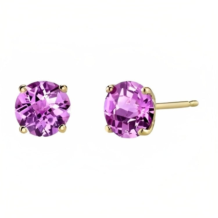 Paris Jewelry 18k Yellow Gold 2 Pair Created Tourmaline 4mm Round and Princess Cut Stud Earrings Plated Image 3