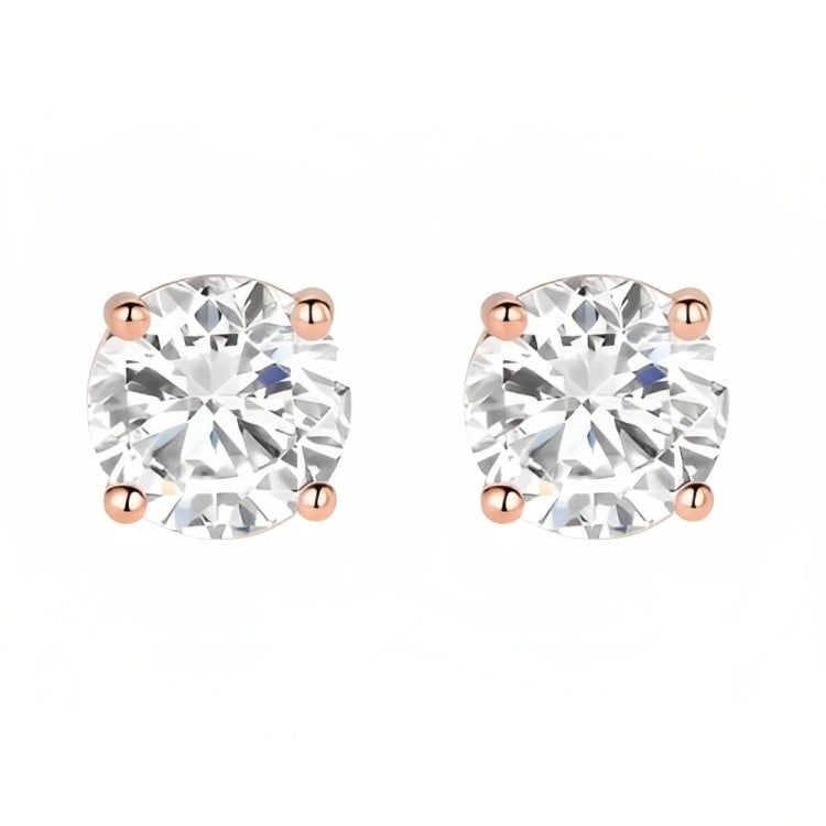 Paris Jewelry 18k Rose Gold 2 Pair Created White Sapphire 4mm Round and Princess Cut Stud Earrings Plated Image 2