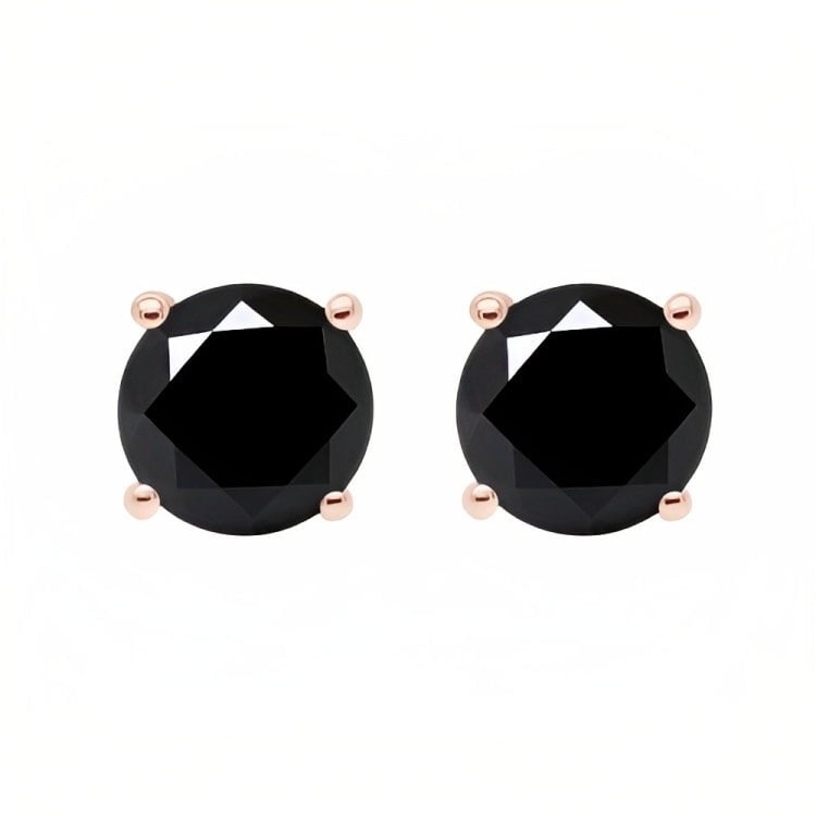 Paris Jewelry 18k Rose Gold 2 Pair Created Black Sapphire 4mm Round and Princess Cut Stud Earrings Plated Image 2