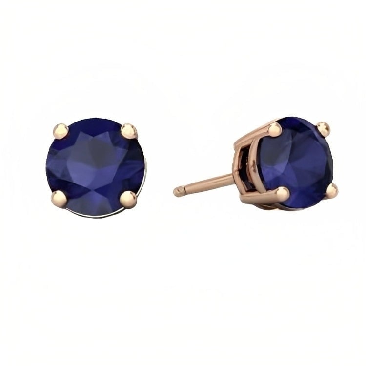 Paris Jewelry 18k Rose Gold 2 Pair Created Blue Sapphire 4mm Round and Princess Cut Stud Earrings Plated Image 2