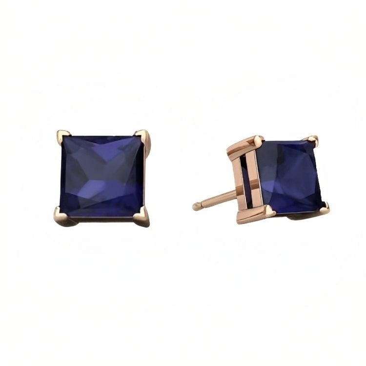 Paris Jewelry 18k Rose Gold 2 Pair Created Blue Sapphire 4mm Round and Princess Cut Stud Earrings Plated Image 3