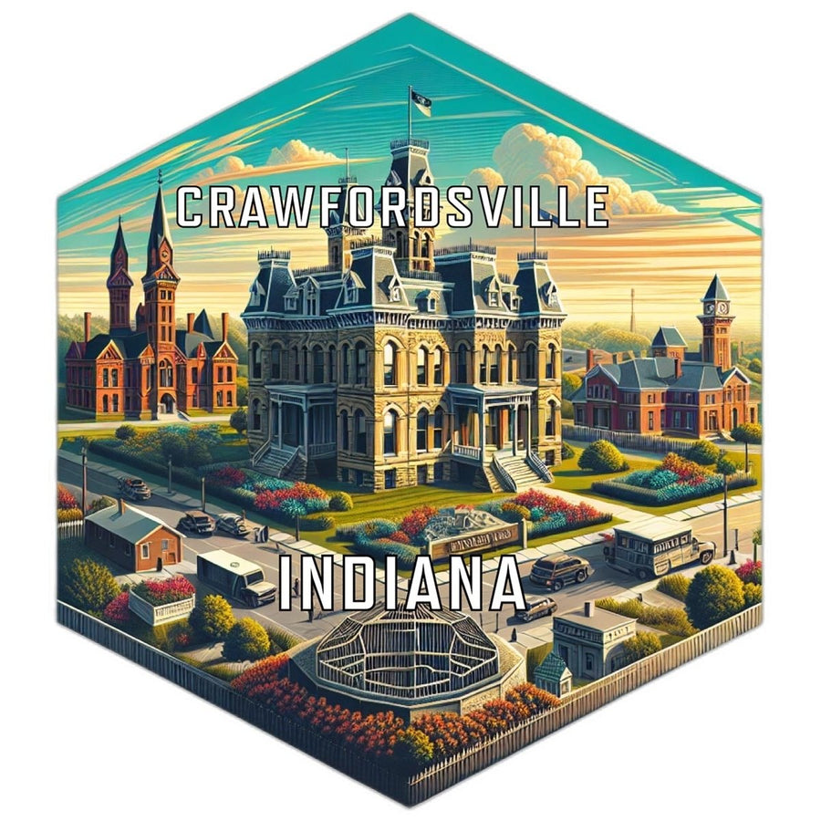 Crawfordsville Indiana Souvenir Travel Destination Die Cut Hexagon Fridge Magnet Image 1