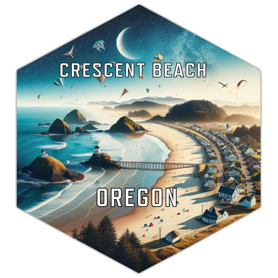 Crescent Beach Oregon Souvenir Travel Destination Die Cut Hexagon Fridge Magnet Image 1