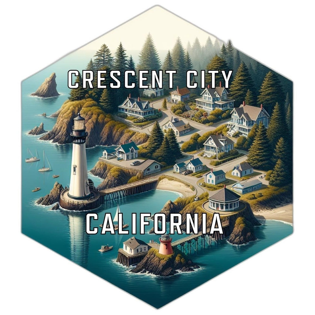 Crescent City California Souvenir Travel Destination Die Cut Hexagon Fridge Magnet Image 1