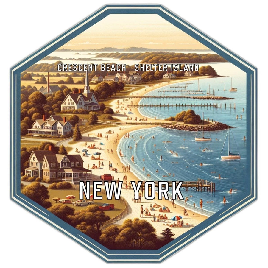 Crescent Beach Shelter Island York Souvenir Travel Destination Die Cut Hexagon Fridge Magnet Image 1