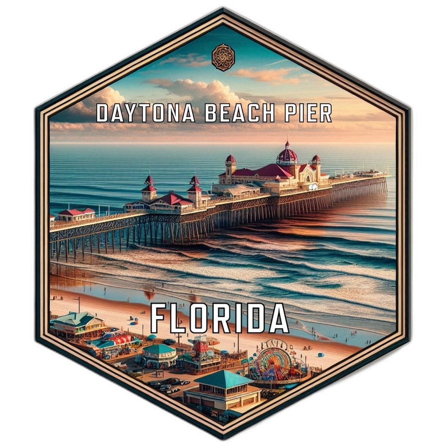 Daytona Beach Pier Florida Souvenir Travel Destination Die Cut Hexagon Fridge Magnet Image 1