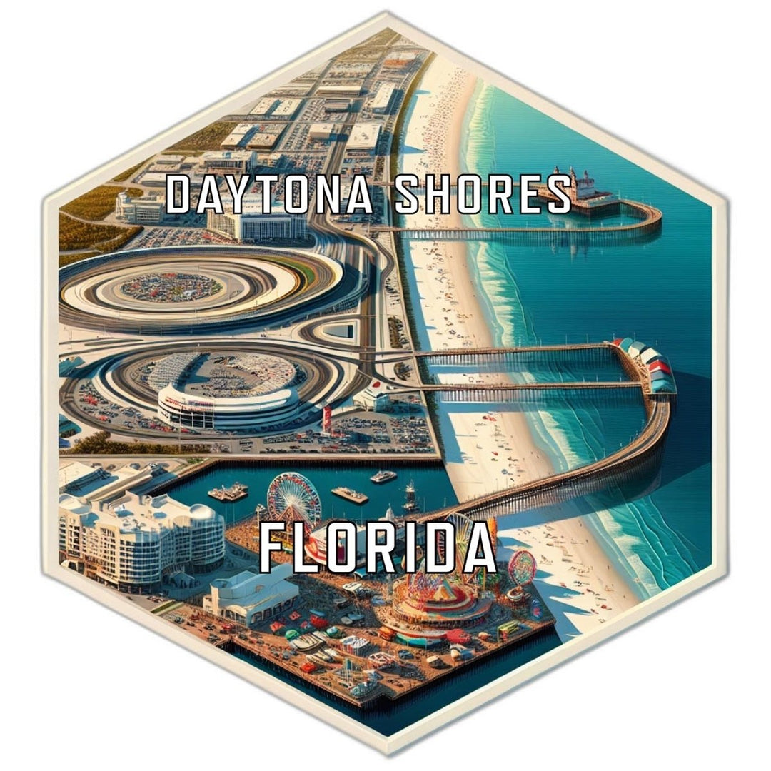 Daytona Shores Florida Souvenir Travel Destination Die Cut Hexagon Fridge Magnet Image 1