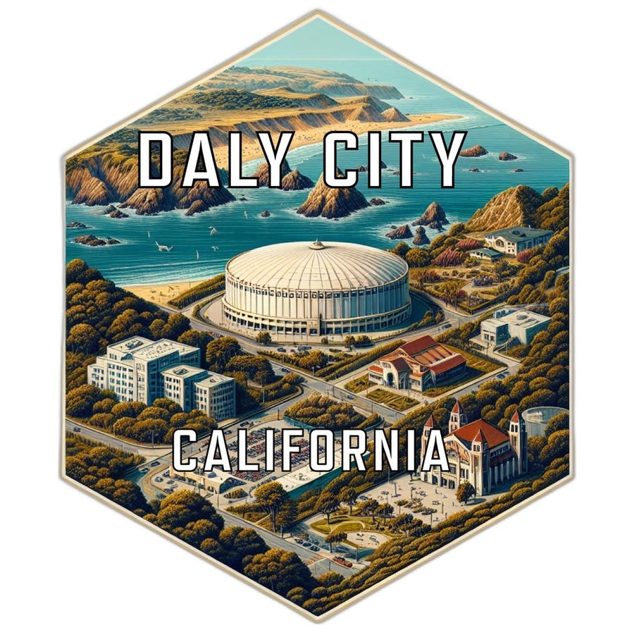 Daly City California Souvenir Travel Destination Die Cut Hexagon Fridge Magnet Image 1