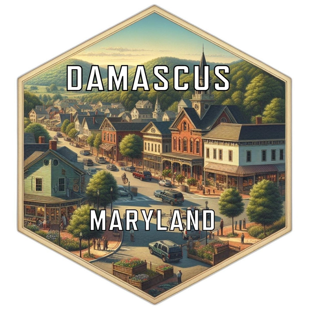 Damascus Maryland Souvenir Travel Destination Die Cut Hexagon Fridge Magnet Image 1