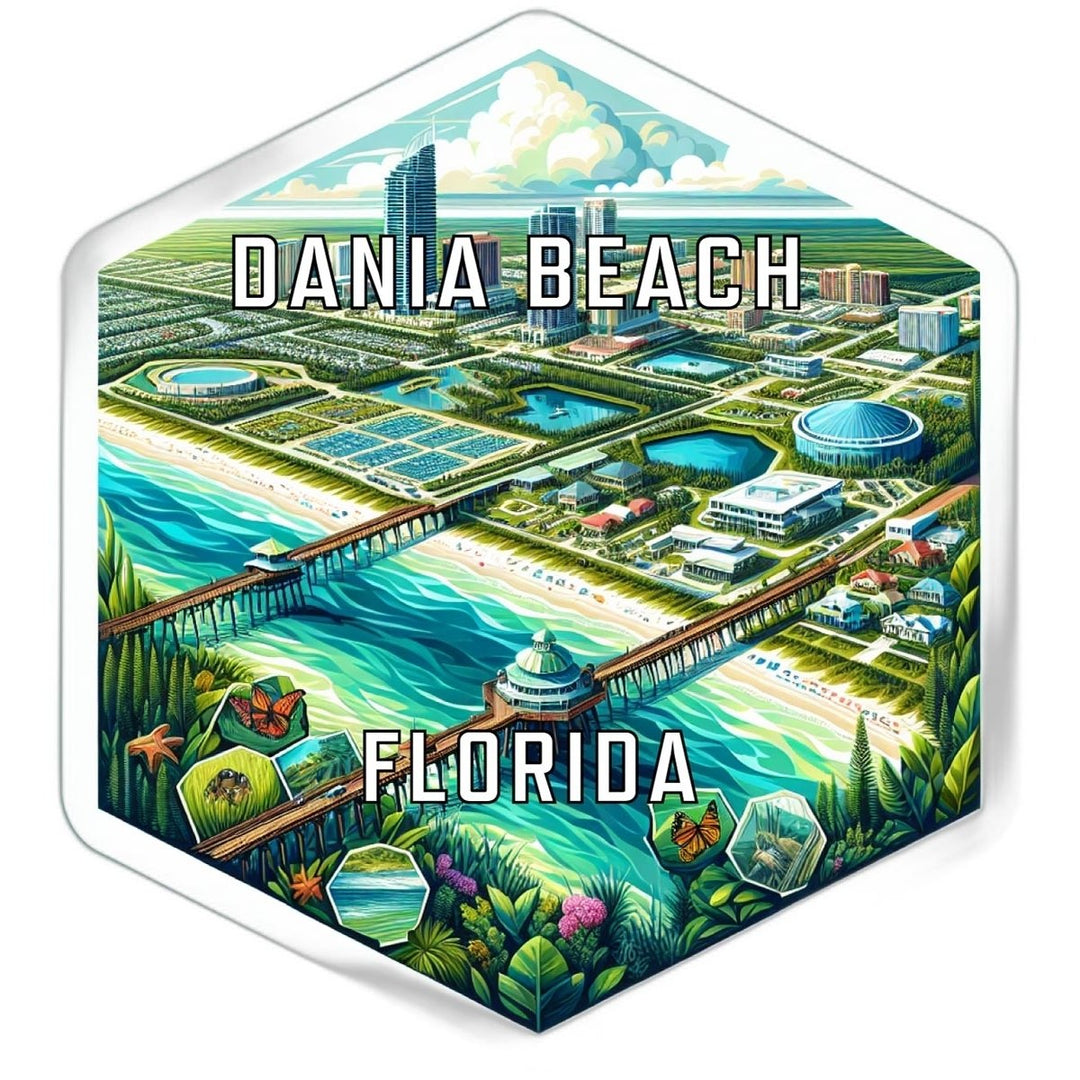 Dania Beach Florida Souvenir Travel Destination Die Cut Hexagon Fridge Magnet Image 1