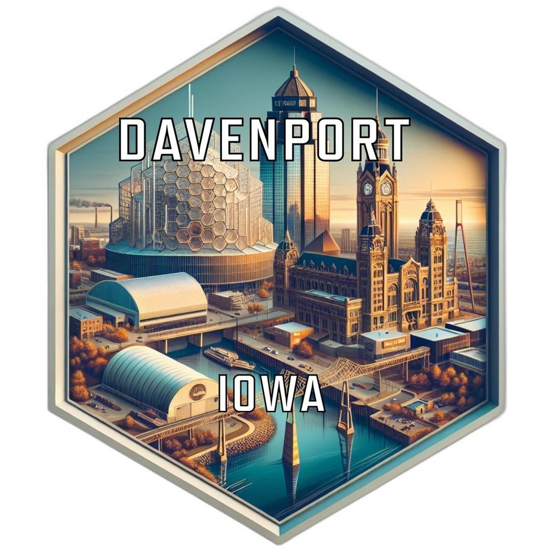 Davenport Iowa Souvenir Travel Destination Die Cut Hexagon Fridge Magnet Image 1