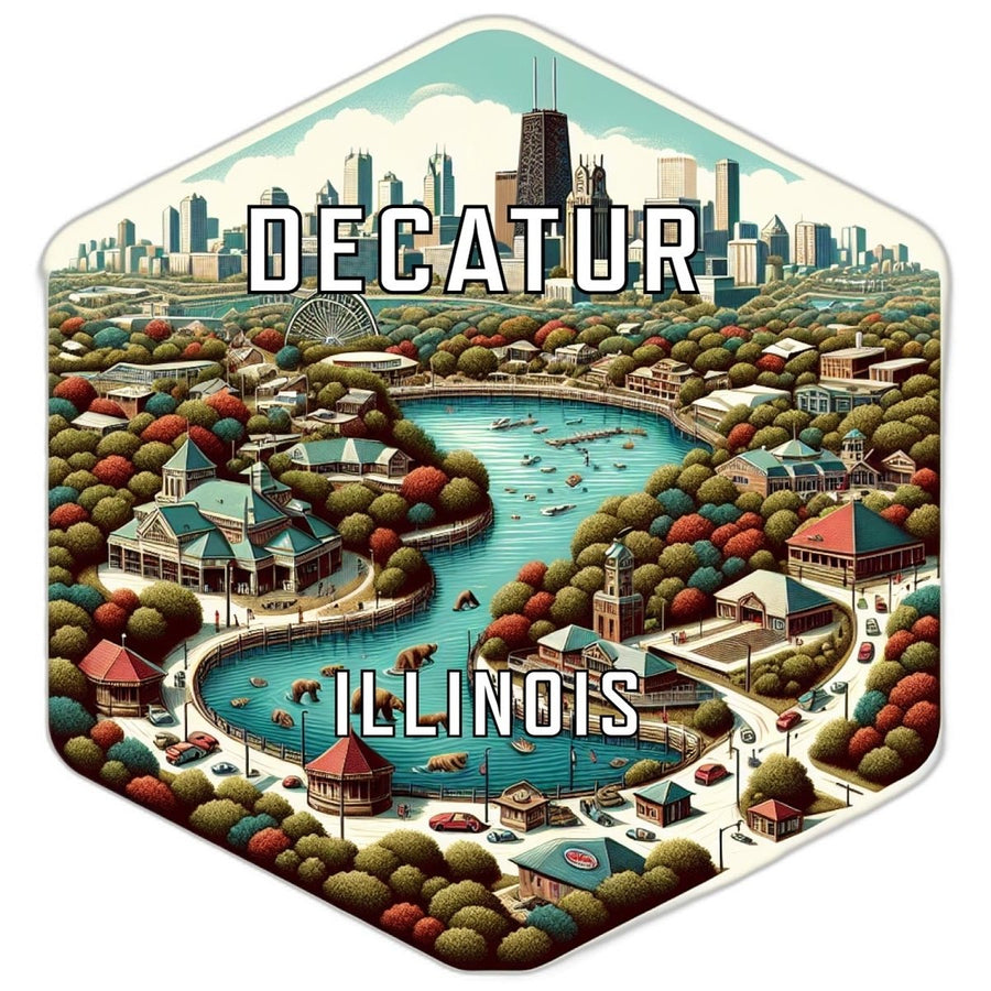 Decatur Illinois Souvenir Travel Destination Die Cut Hexagon Fridge Magnet Image 1