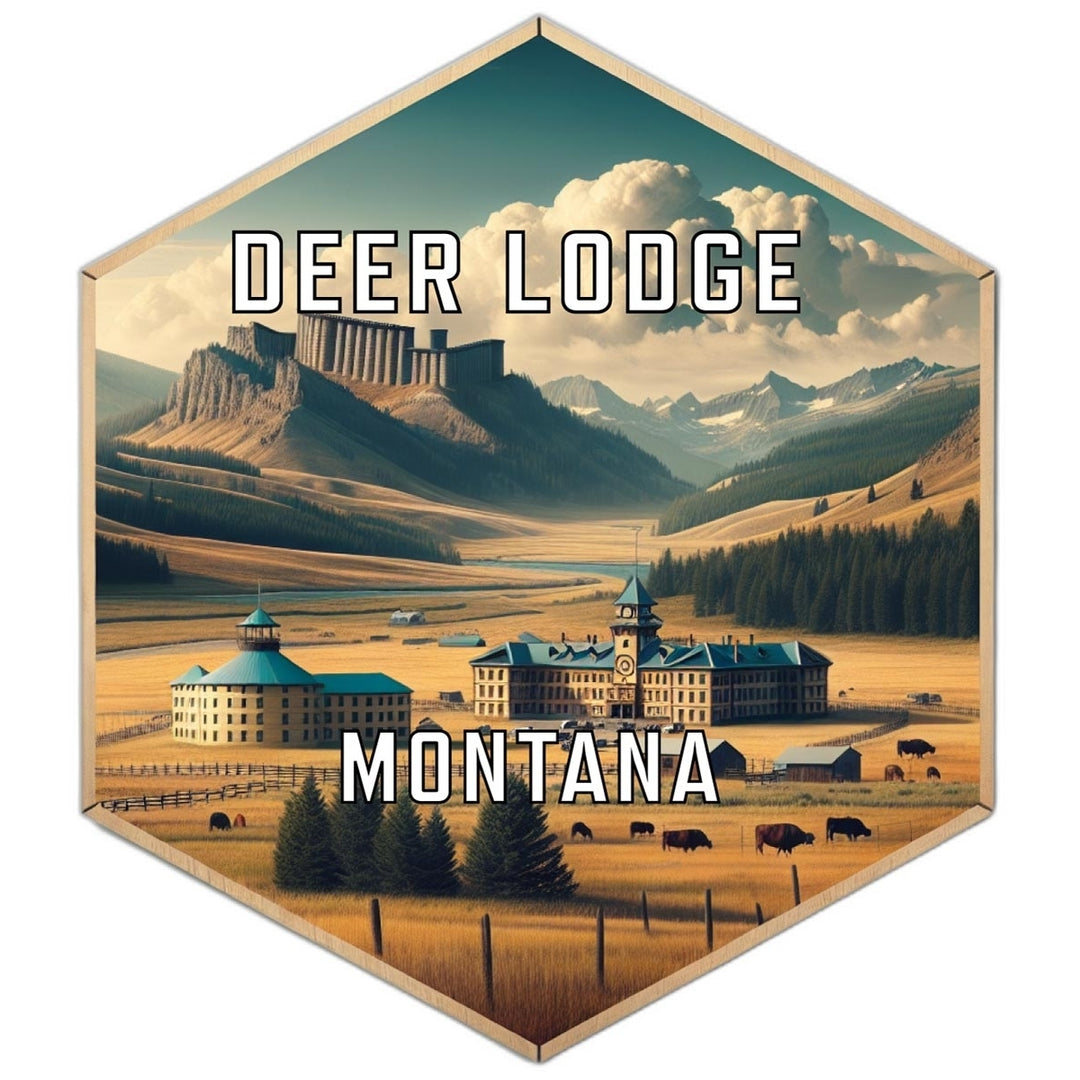 Deer Lodge Montana Souvenir Travel Destination Die Cut Hexagon Fridge Magnet Image 1