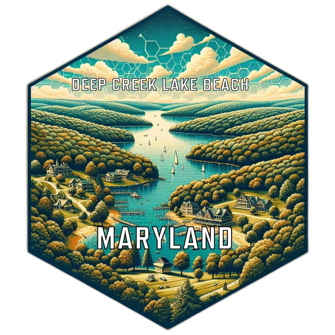 Deep Creek Lake Beach Maryland Souvenir Travel Destination Die Cut Hexagon Fridge Magnet Image 1