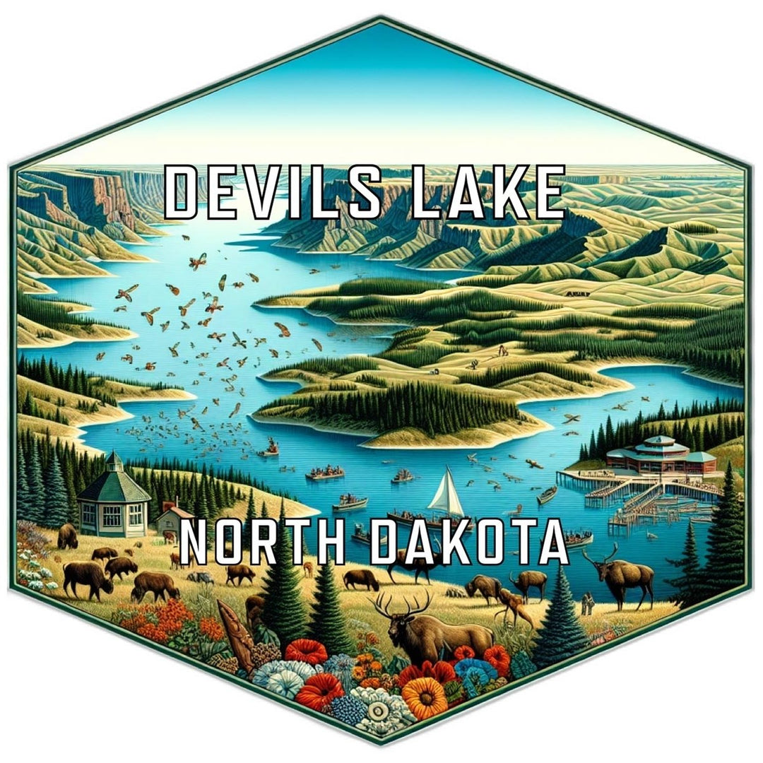 Devils Lake North Dakota Souvenir Travel Destination Die Cut Hexagon Fridge Magnet Image 1