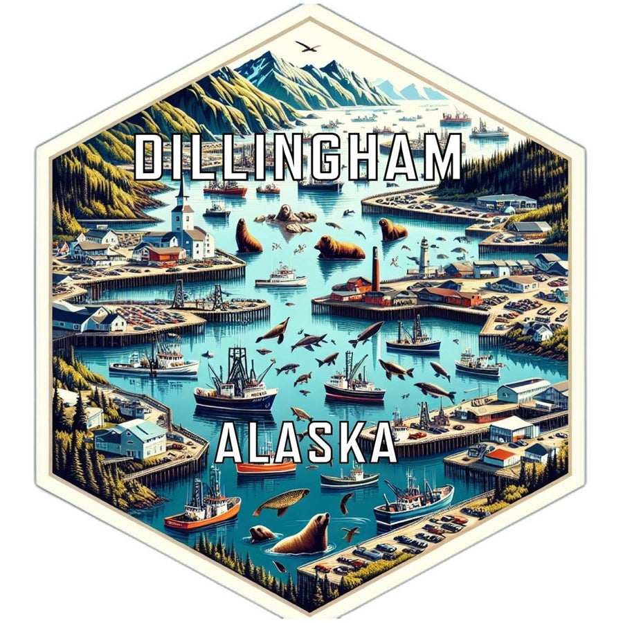 Dillingham Alaska Souvenir Travel Destination Die Cut Hexagon Fridge Magnet Image 1