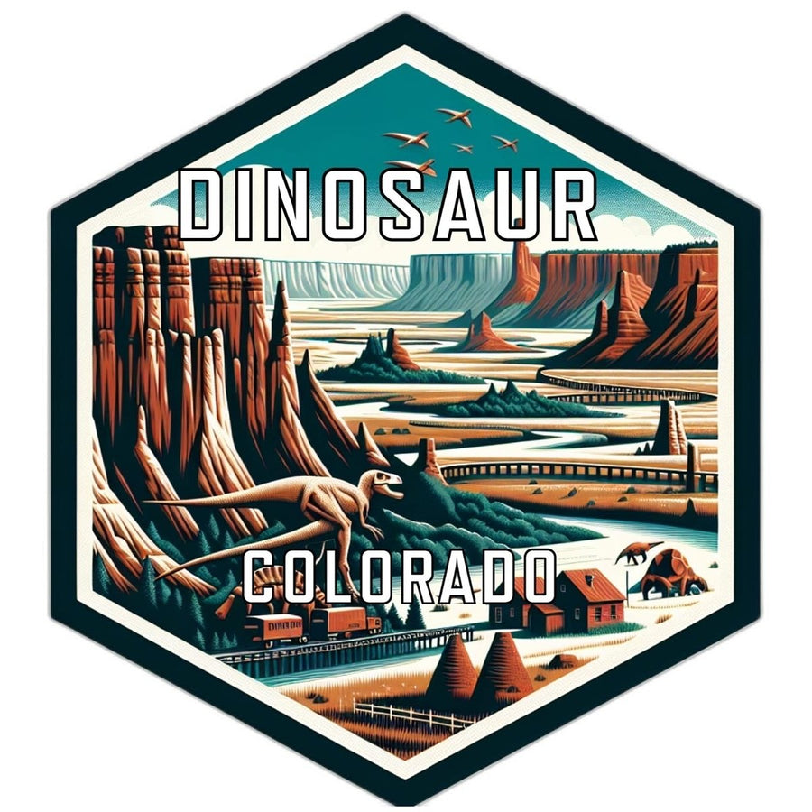 Dinosaur Colorado Souvenir Travel Destination Die Cut Hexagon Fridge Magnet Image 1