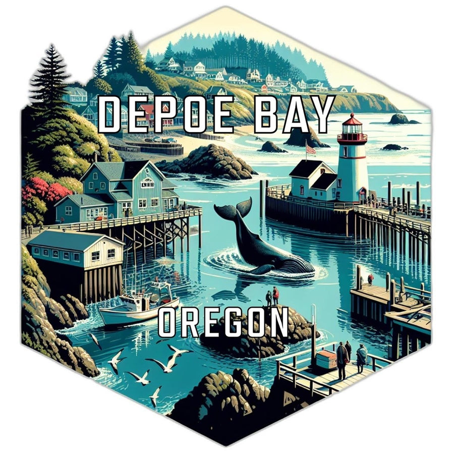 Depoe Bay Oregon Souvenir Travel Destination Die Cut Hexagon Fridge Magnet Image 1