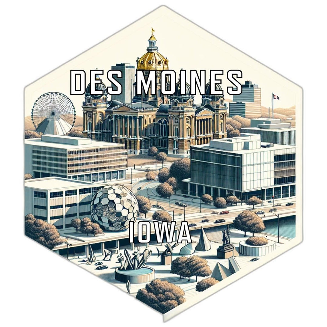 Des Moines Iowa Souvenir Travel Destination Die Cut Hexagon Fridge Magnet Image 1