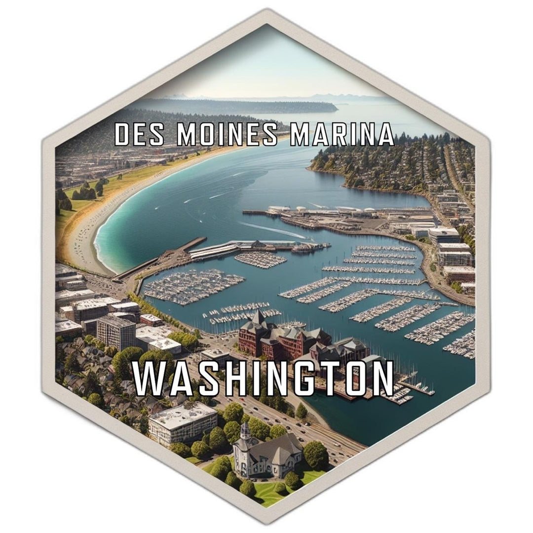 Des Moines Marina Washington Souvenir Travel Destination Die Cut Hexagon Fridge Magnet Image 1