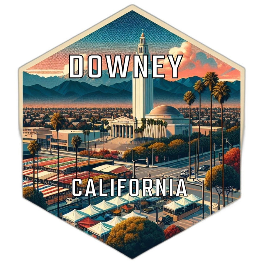 Downey California Souvenir Travel Destination Die Cut Hexagon Fridge Magnet Image 1