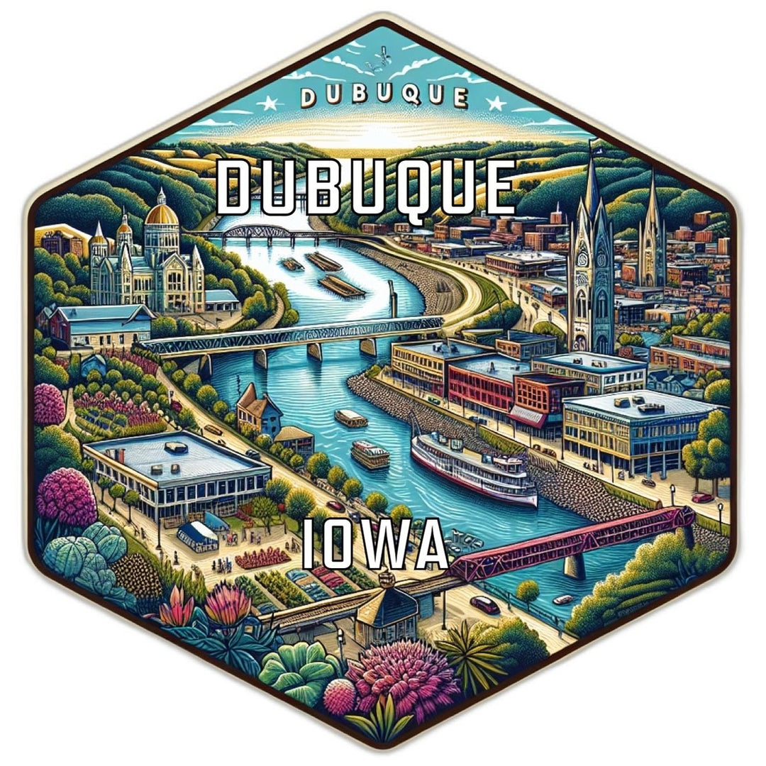 Dubuque Iowa Souvenir Travel Destination Die Cut Hexagon Fridge Magnet Image 1