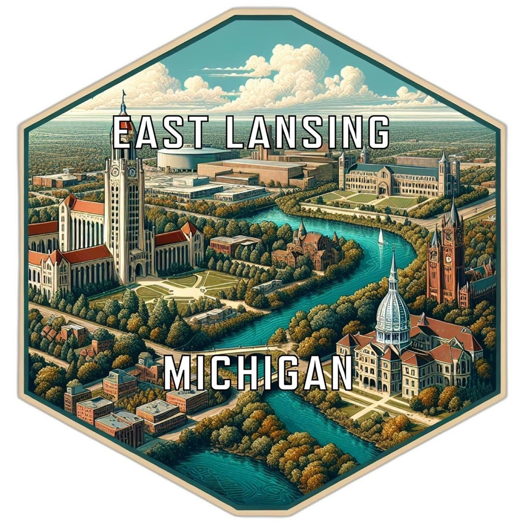 East Lansing Michigan Souvenir Travel Destination Die Cut Hexagon Fridge Magnet Image 1