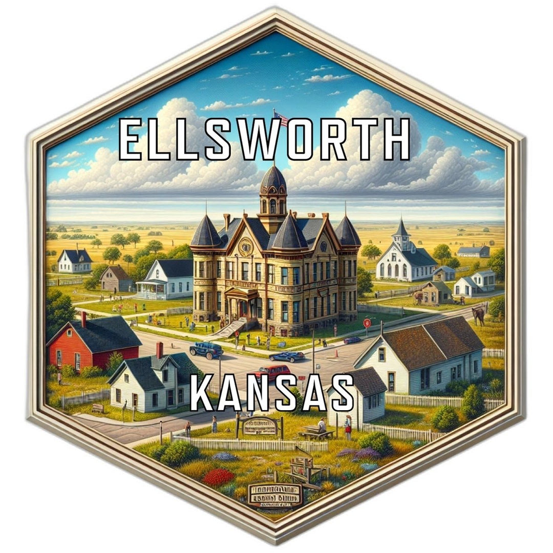 Ellsworth Kansas Souvenir Travel Destination Die Cut Hexagon Fridge Magnet Image 1