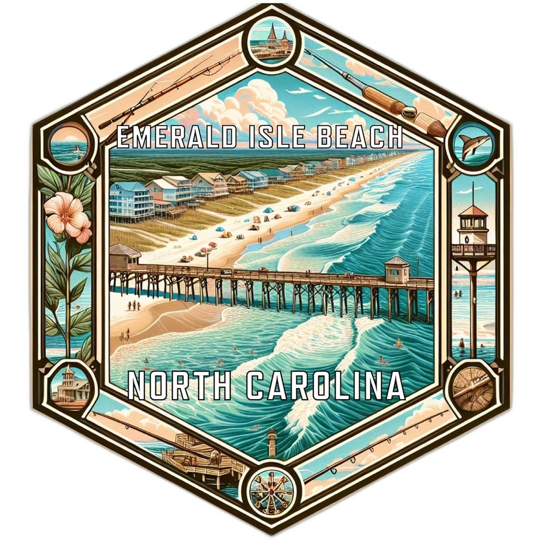 Emerald Isle Beach North Carolina Souvenir Travel Destination Die Cut Hexagon Fridge Magnet Image 1