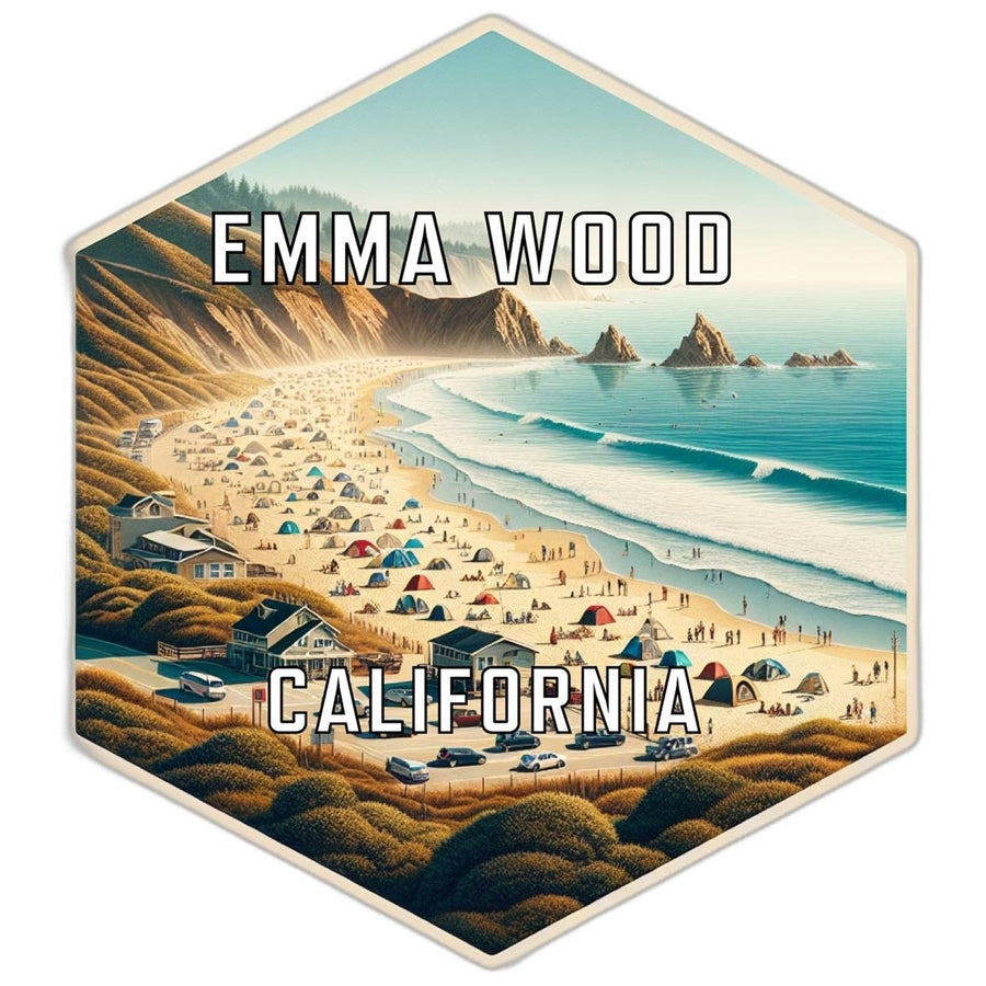 Emma Wood California Souvenir Travel Destination Die Cut Hexagon Fridge Magnet Image 1