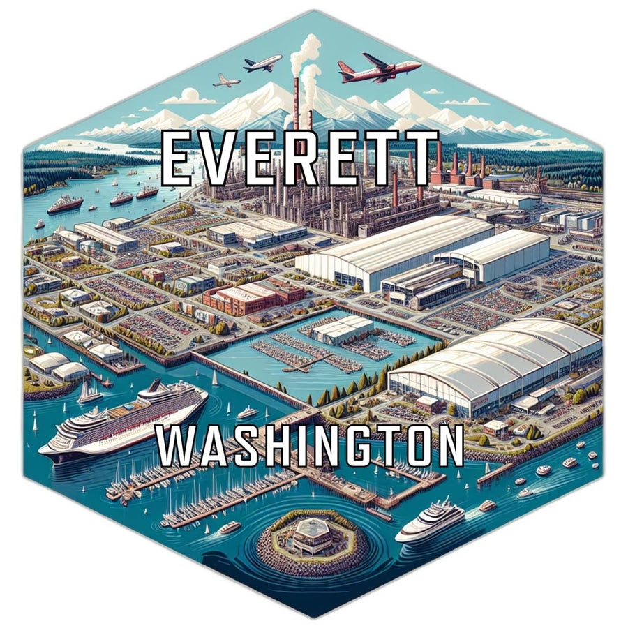 Everett Washington Souvenir Travel Destination Die Cut Hexagon Fridge Magnet Image 1