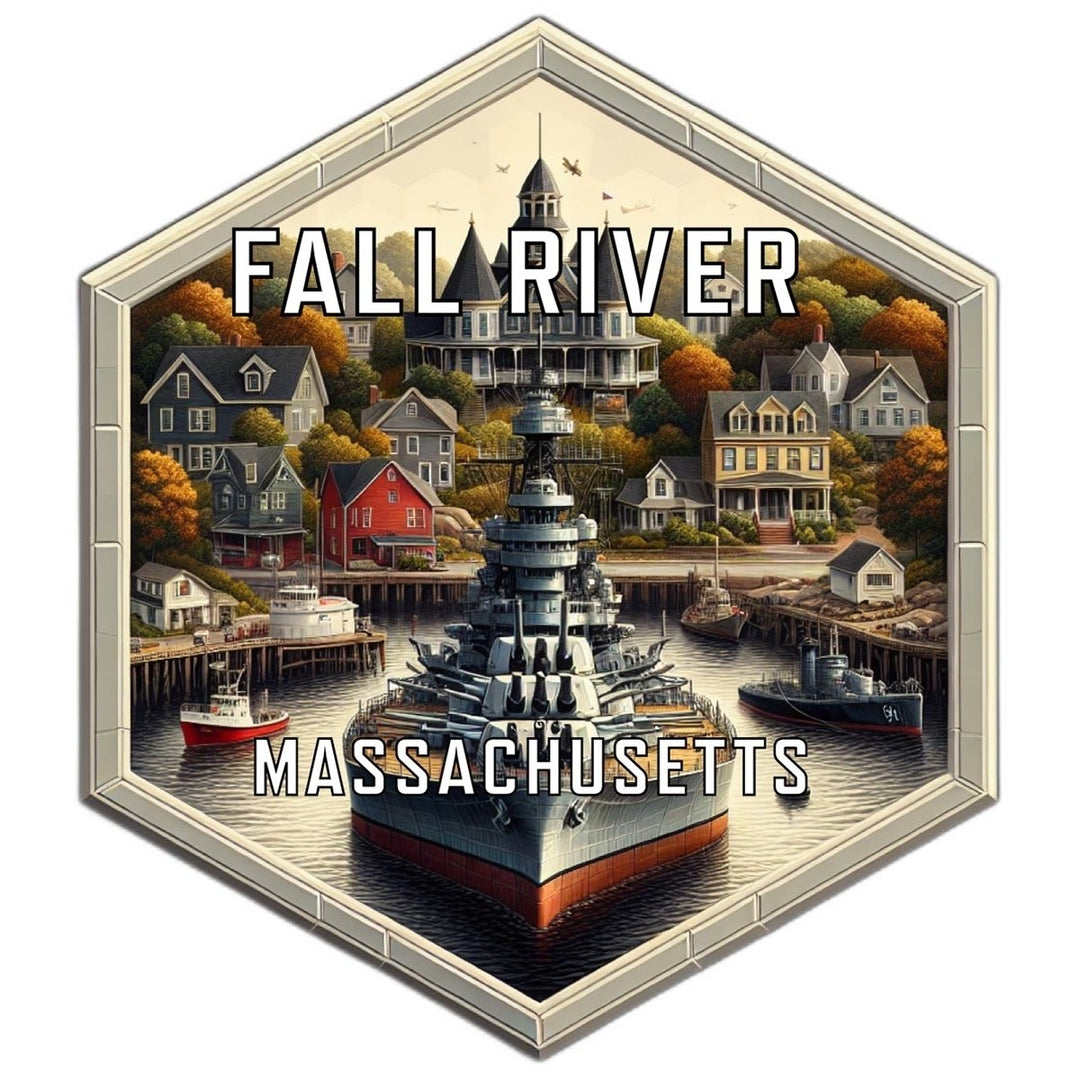 Fall River Massachusetts Souvenir Travel Destination Die Cut Hexagon Fridge Magnet Image 1