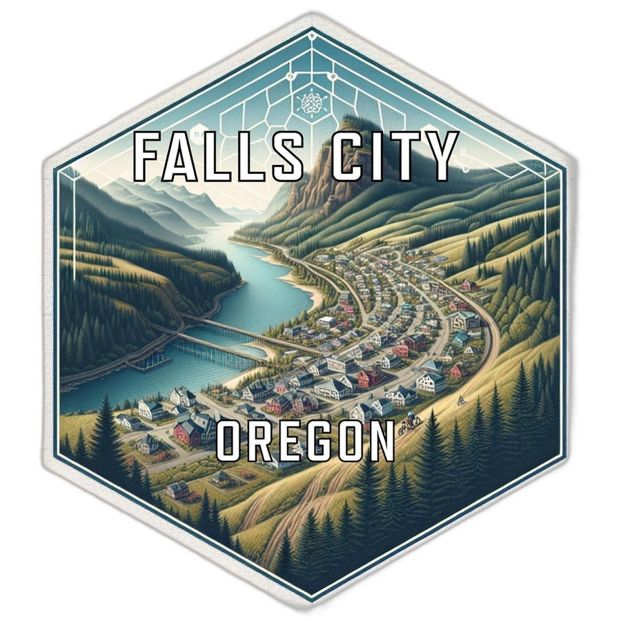 Falls City Oregon Souvenir Travel Destination Die Cut Hexagon Fridge Magnet Image 1