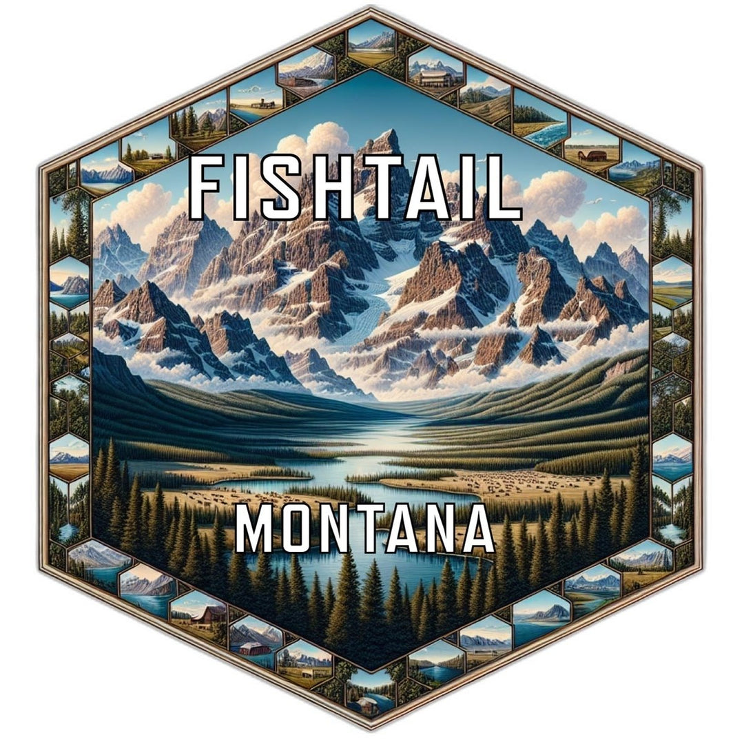 Fishtail Montana Souvenir Travel Destination Die Cut Hexagon Fridge Magnet Image 1