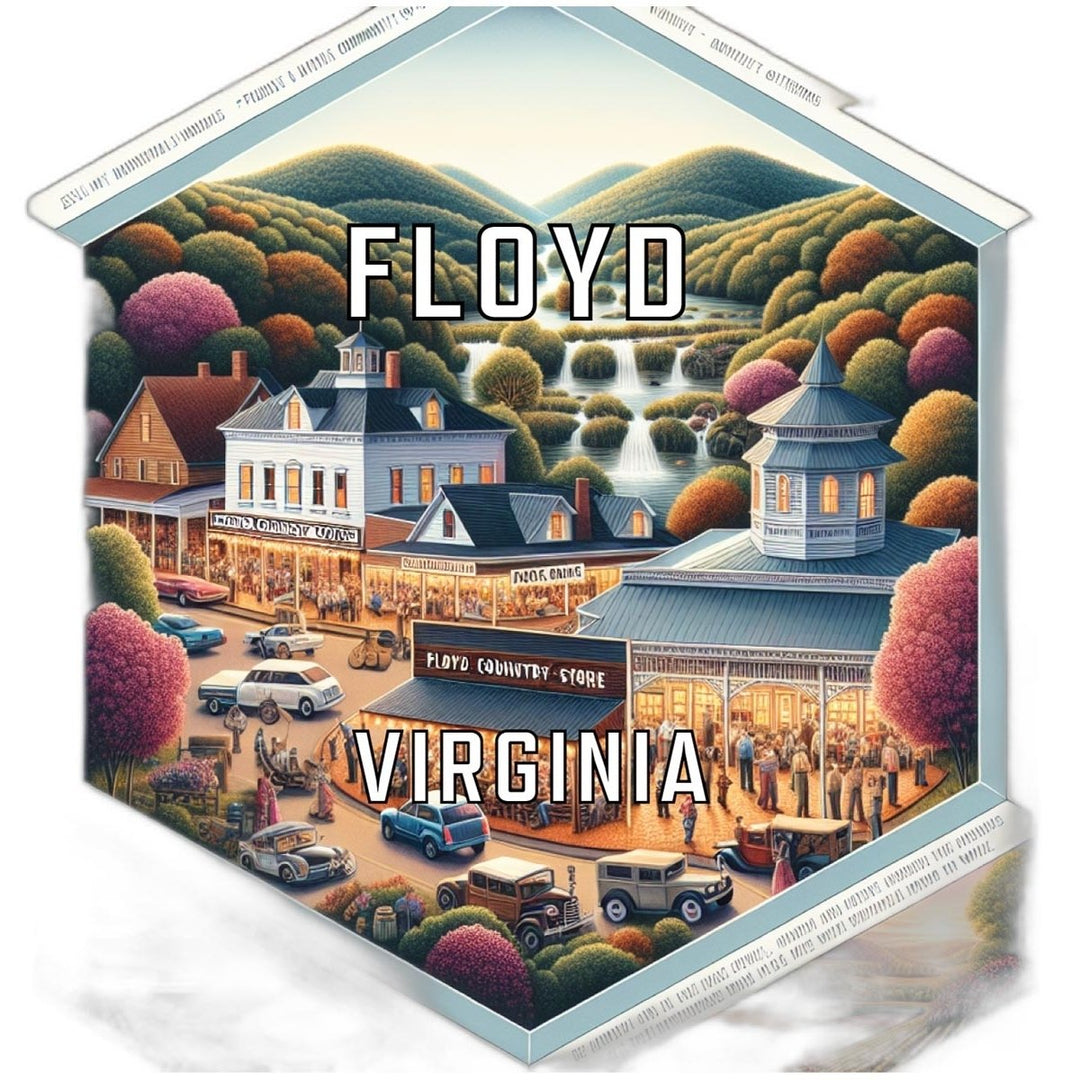 Floyd Virginia Souvenir Travel Destination Die Cut Hexagon Fridge Magnet Image 1