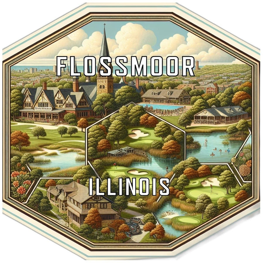 Flossmoor Illinois Souvenir Travel Destination Die Cut Hexagon Fridge Magnet Image 1