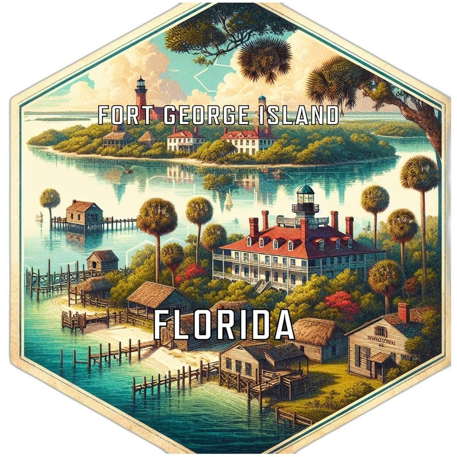 Fort George Island Florida Souvenir Travel Destination Die Cut Hexagon Fridge Magnet Image 1