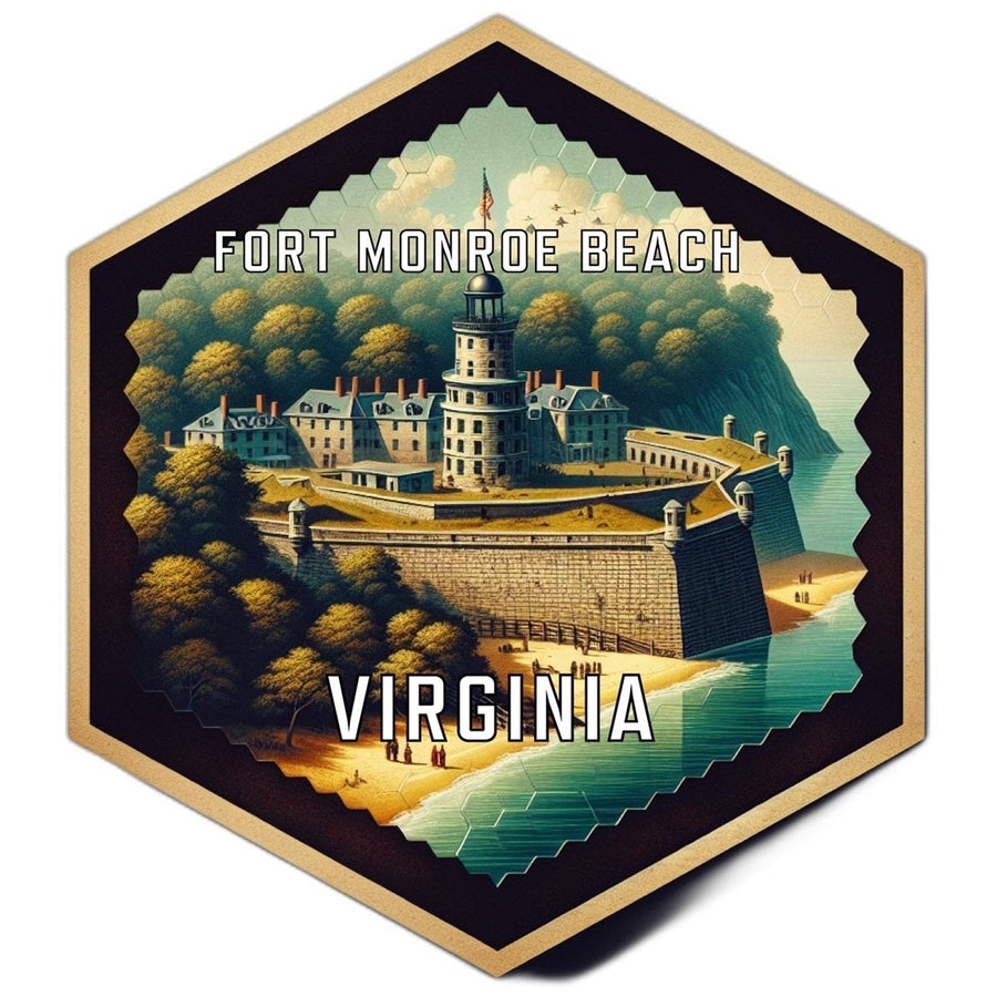 Fort Monroe Beach Virginia Souvenir Travel Destination Die Cut Hexagon Fridge Magnet Image 1