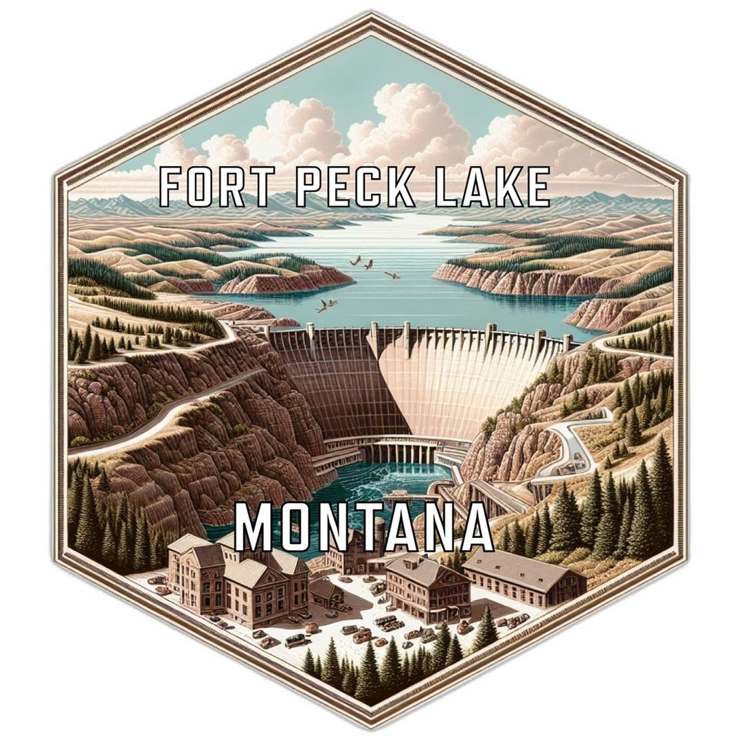 Fort Peck Lake Montana Souvenir Travel Destination Die Cut Hexagon Fridge Magnet Image 1