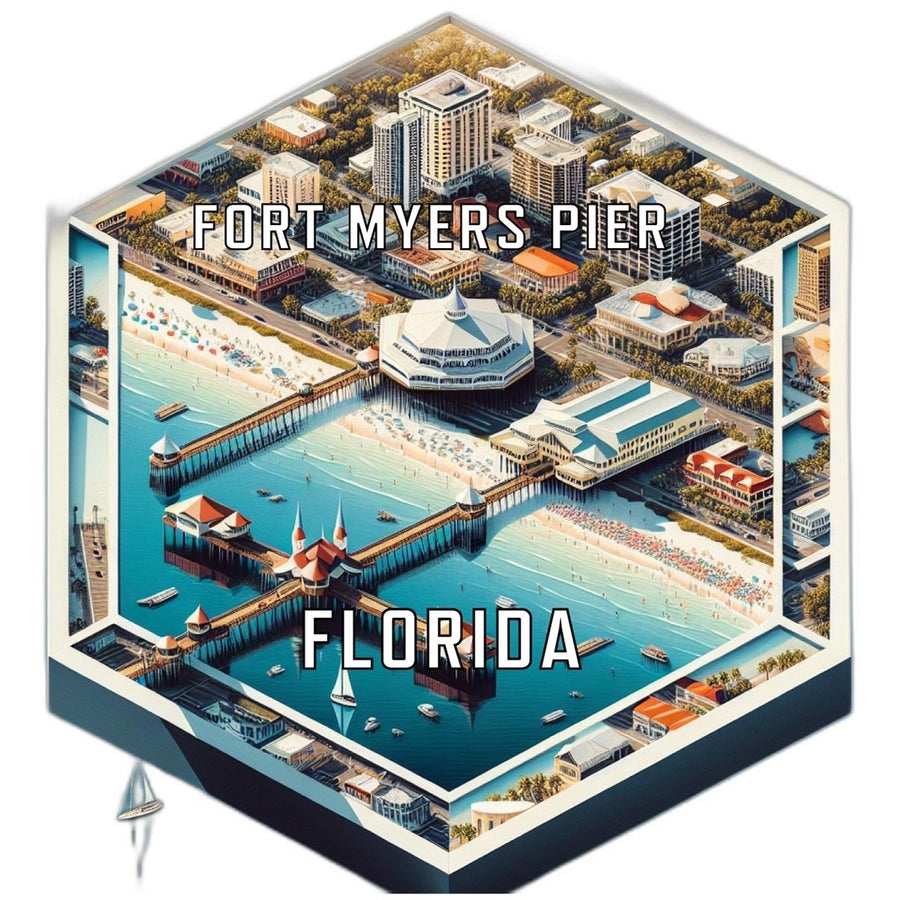 Fort Myers Pier Florida Souvenir Travel Destination Die Cut Hexagon Fridge Magnet Image 1