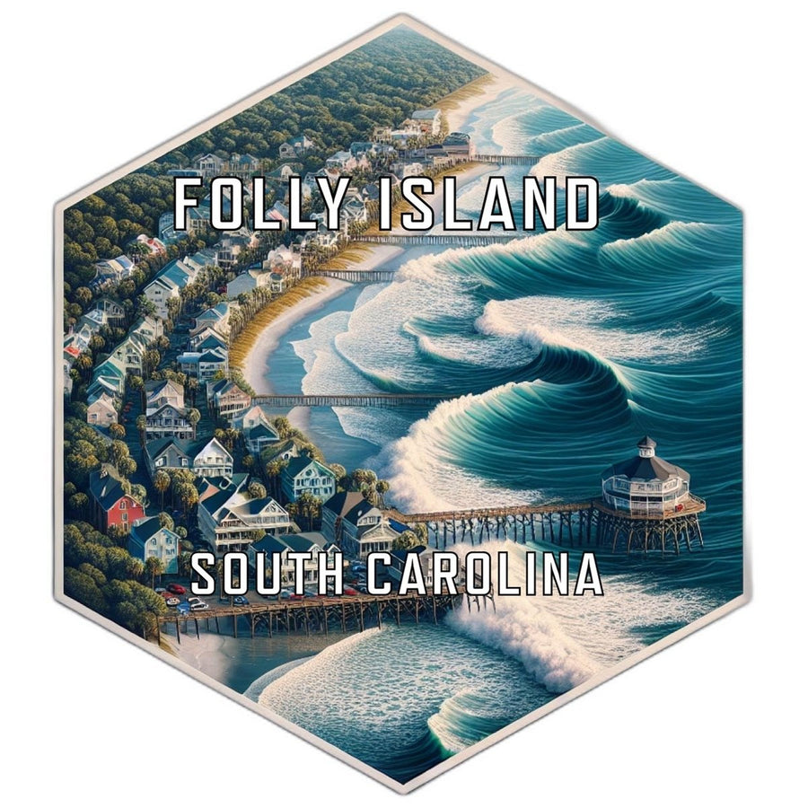 Folly Island South Carolina Souvenir Travel Destination Die Cut Hexagon Fridge Magnet Image 1