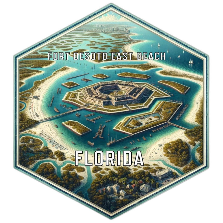 Fort Desoto East Beach Florida Souvenir Travel Destination Die Cut Hexagon Fridge Magnet Image 1