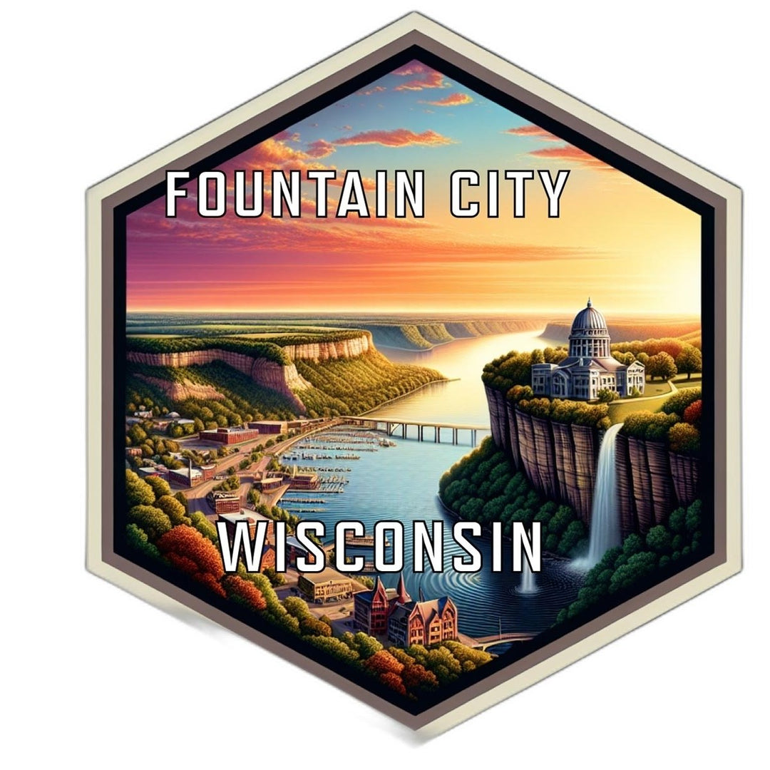 Fountain City Wisconsin Souvenir Travel Destination Die Cut Hexagon Fridge Magnet Image 1