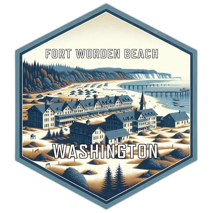 Fort Worden Beach Washington Souvenir Travel Destination Die Cut Hexagon Fridge Magnet Image 1